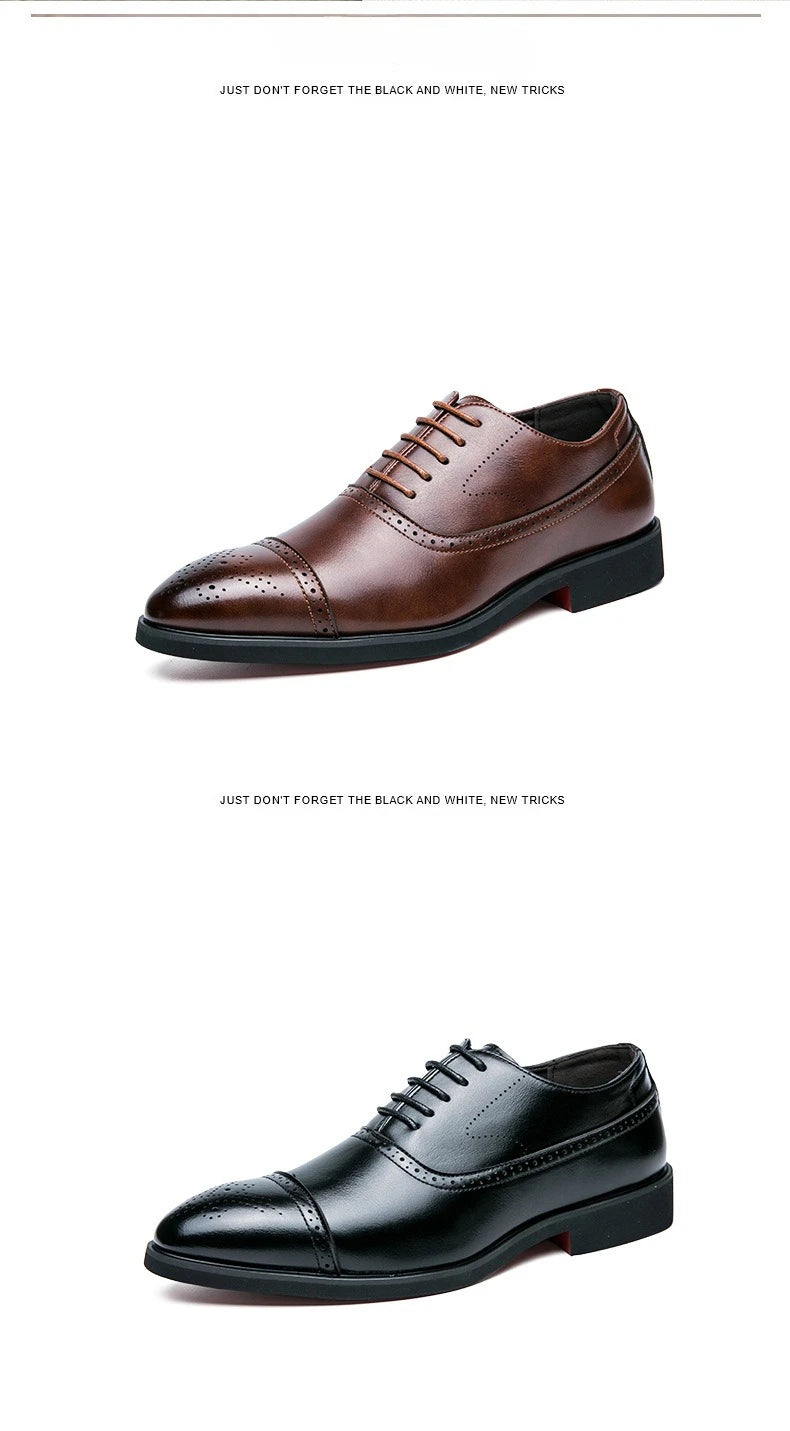 Men's Dress Shoes Red Sole Leather Shoes Pointed Party Shoe Lace-up Office Oxfords Casual Wedding Shoe Retro Business Men Shoes