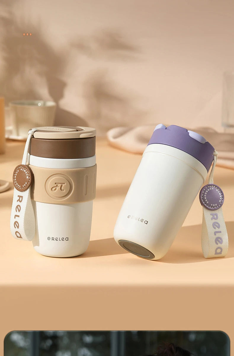 Travel Thermal Mug Ceramic Liners 316 Stainless Steel Thermo for Coffee Long-lasting Heat Preservation with Straws Water Bottle