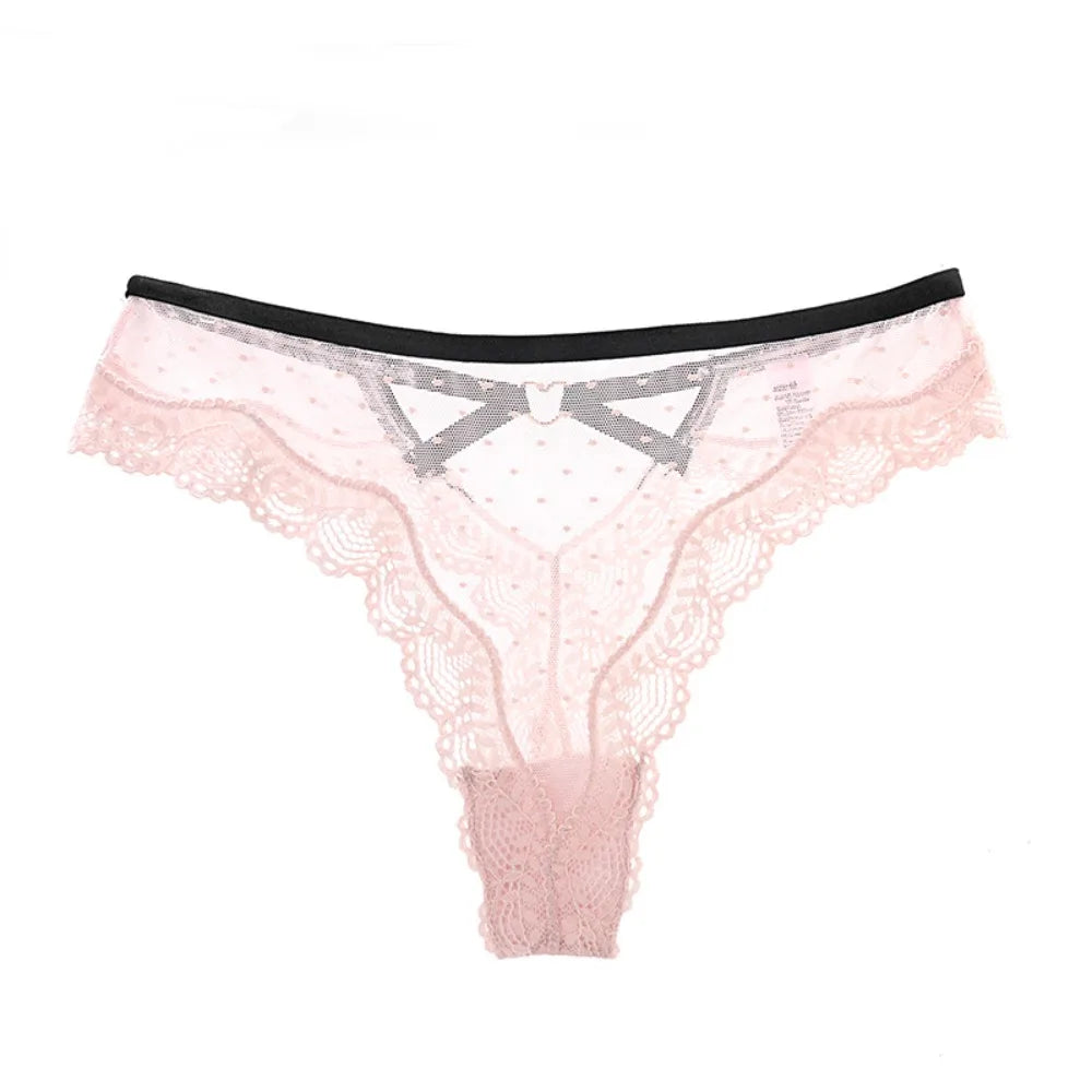 Lingerie Low Waist Lace Panties Thong Hollow Out Underwear for Women Transparent Dots Mesh Lace Briefs Girl