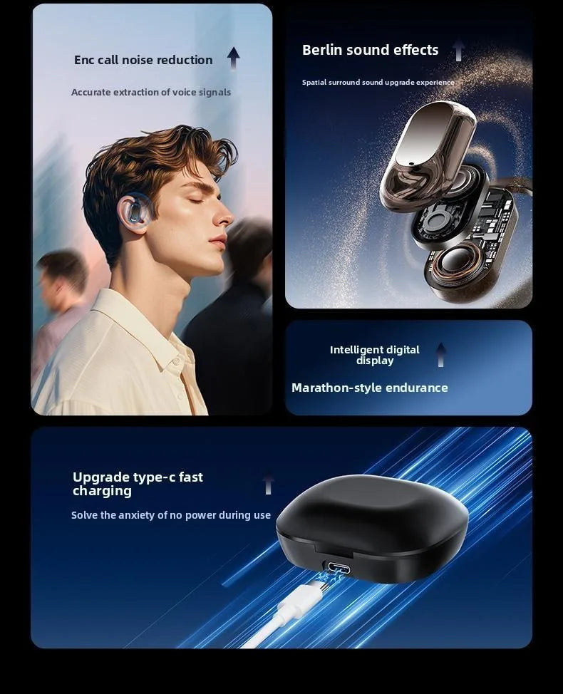 Bluetooth 5.3 Earphones True Wireless Headphones with Mic Button Control Noise Reduction Earhooks Waterproof Headset for Sports