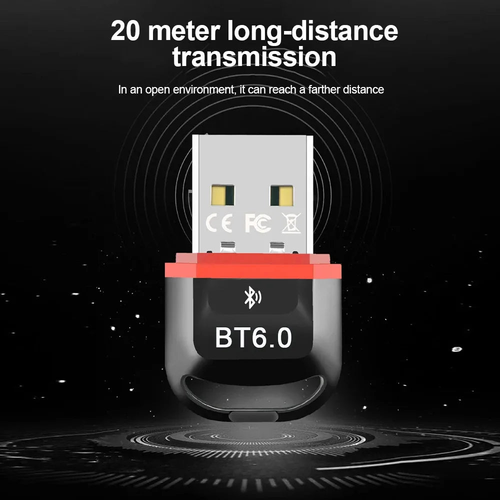 Bluetooth 6.0 USB Adapter Wireless Audio Transmitter Receiver USB Dongle for Headphone Speaker Windows 8.1/10/11 Driver Free