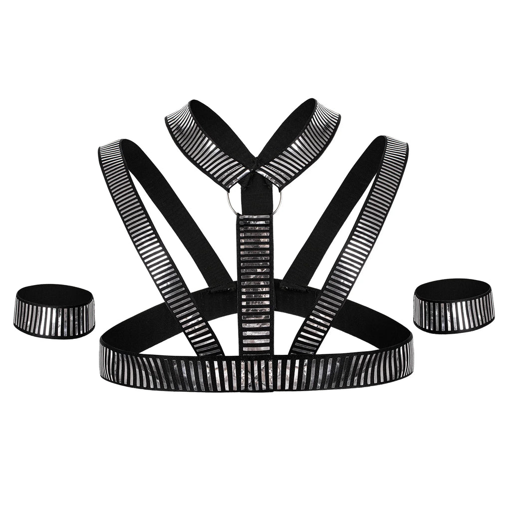 Lingerie Harness Men Sexy Body Chest Belt Man Bondage Punk Fancy BDSM Costume Fetish Erotic Clothing Silver