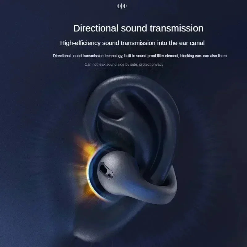 Bluetooth 5.3 Wireless Bone Conduction Headphones Clip Ear Music Noise Canceling Headset HD Call Sports Gaming Earphone