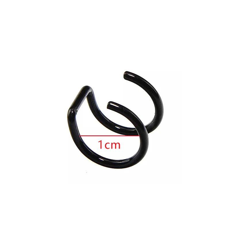 Punk Stainless Steel Black Non Pierced Lip Ring Hollow Double Layer Lip Cuff Faux Body Piercing Jewelry
