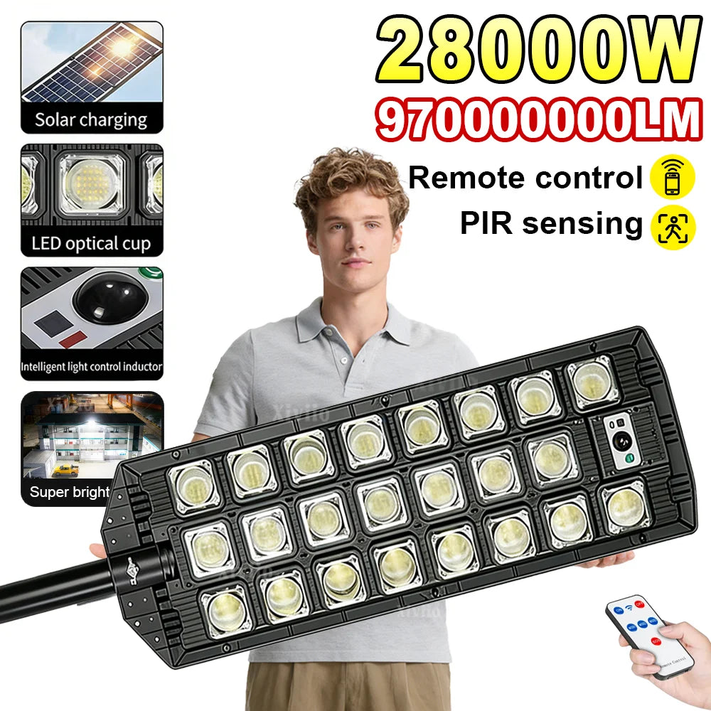 28000W Ultra Powerful Solar Light Outdoor Super Bright Solar Street Lamp Dusk to Dawn Security Flood Light Remote Control Garden