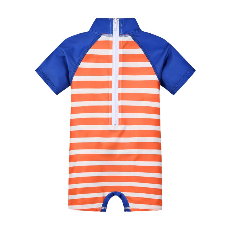Summer Baby boy Short Sleeved Swimwear Sunscreen High Elasticity Cartoon Printing Cute And Cool Out Doors Swimming Pool  Parti