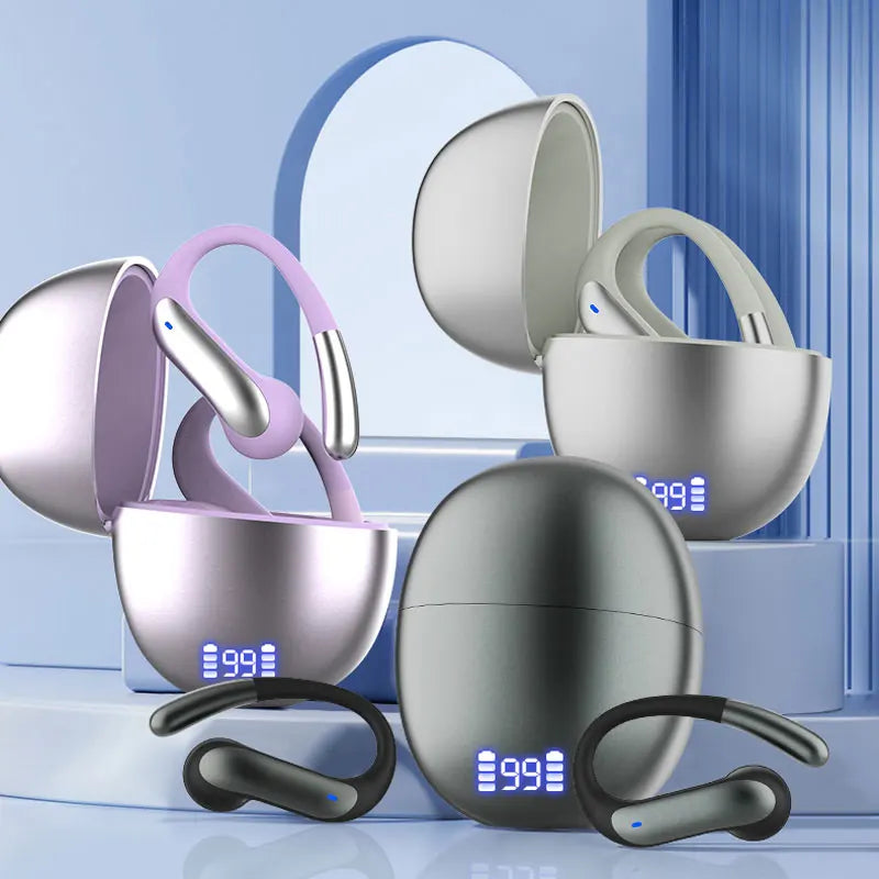 Bluetooth 5.3 Headphones LED Digital Power Display Long Playtime Comfortable Ear Hook Wear Noise Canceling Mic Stable Connection