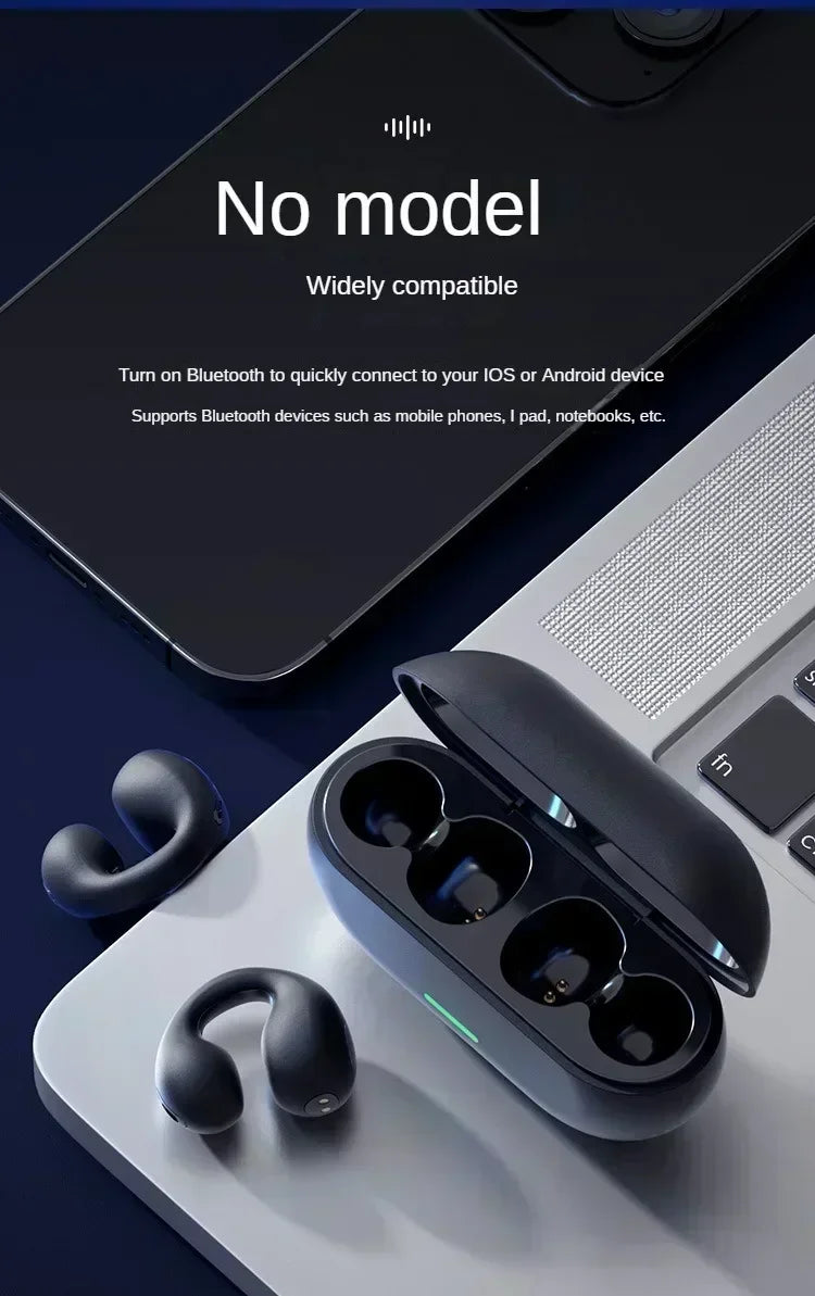 Bluetooth 5.3 Wireless Bone Conduction Headphones Clip Ear Music Noise Canceling Headset HD Call Sports Gaming Earphone