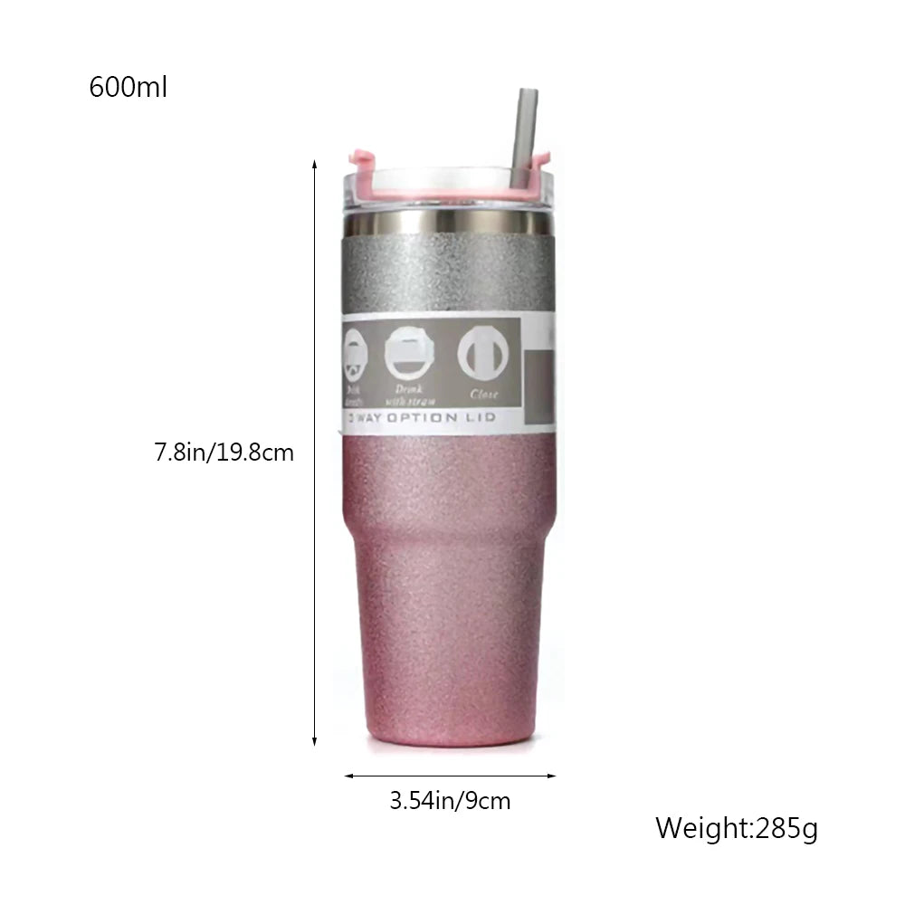 900/600ML Thermos Cup with Lid and Straw Coffee Mug With Handle Insulated Tumblers Vacuum Stainless Steel Beer Cup