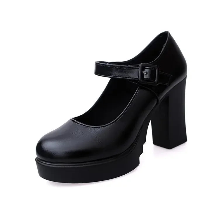 Women's shoes on Heels Women Platform Pumps Spring Summer Shallow Mouth Buckle Strap Shoes Round Toe Shoes for Women2024