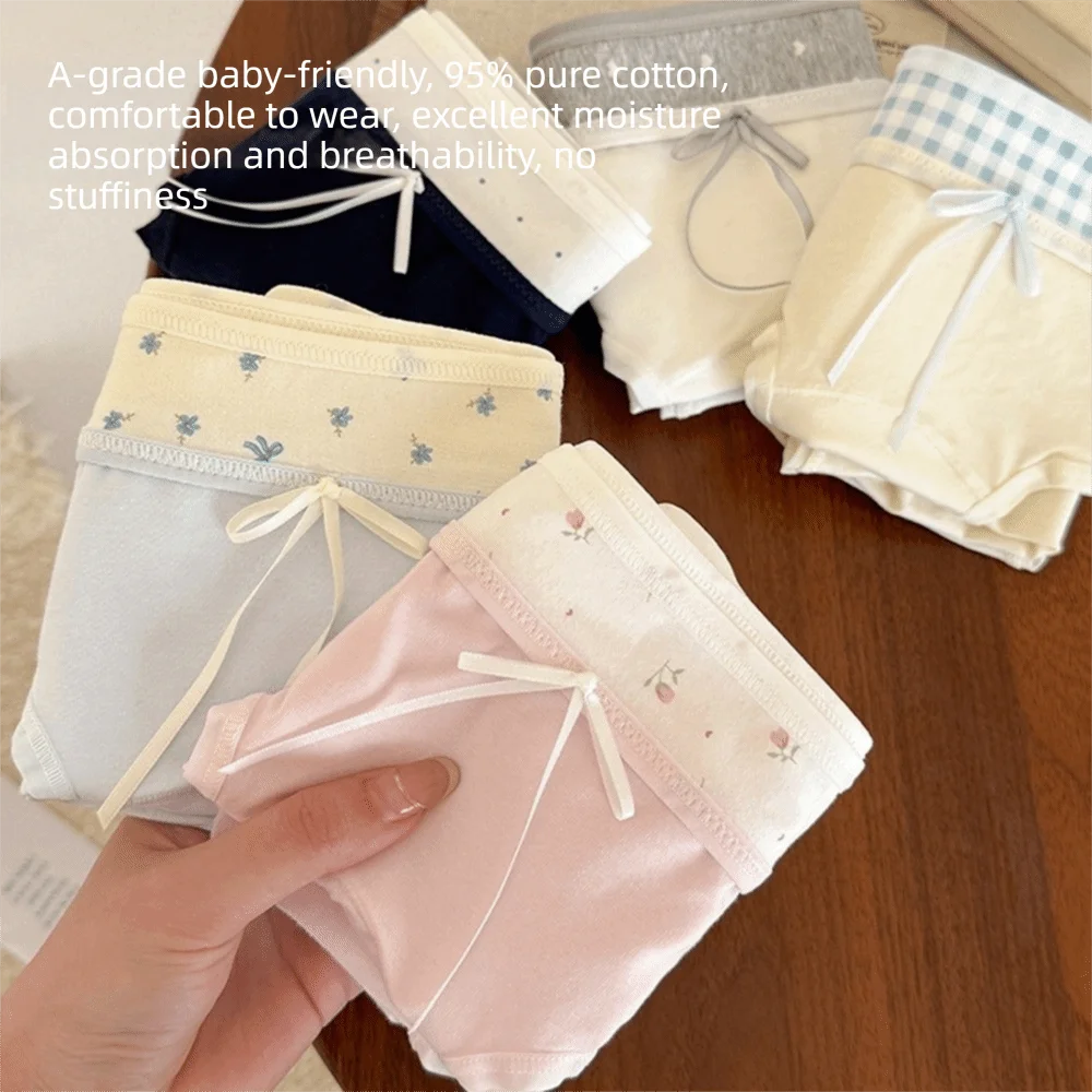 Lingerie Mid-waist Underwear for Women Large Size Bow Women's Sweet Panties Patchwork Underpants Cotton Briefs Summer