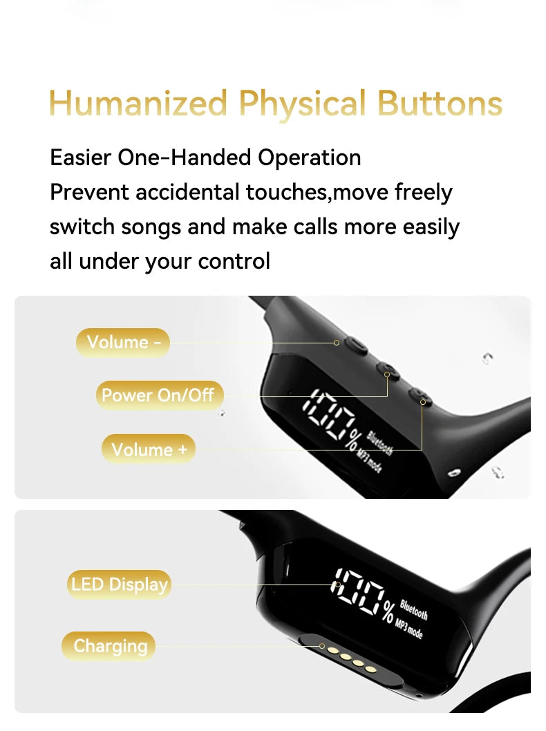 Bluetooth 5.4 Bone Conduction Wireless Headphones LED Display 32GB MP3 Player IPX8 Waterproof Swimming Sports HIFI Music Headset