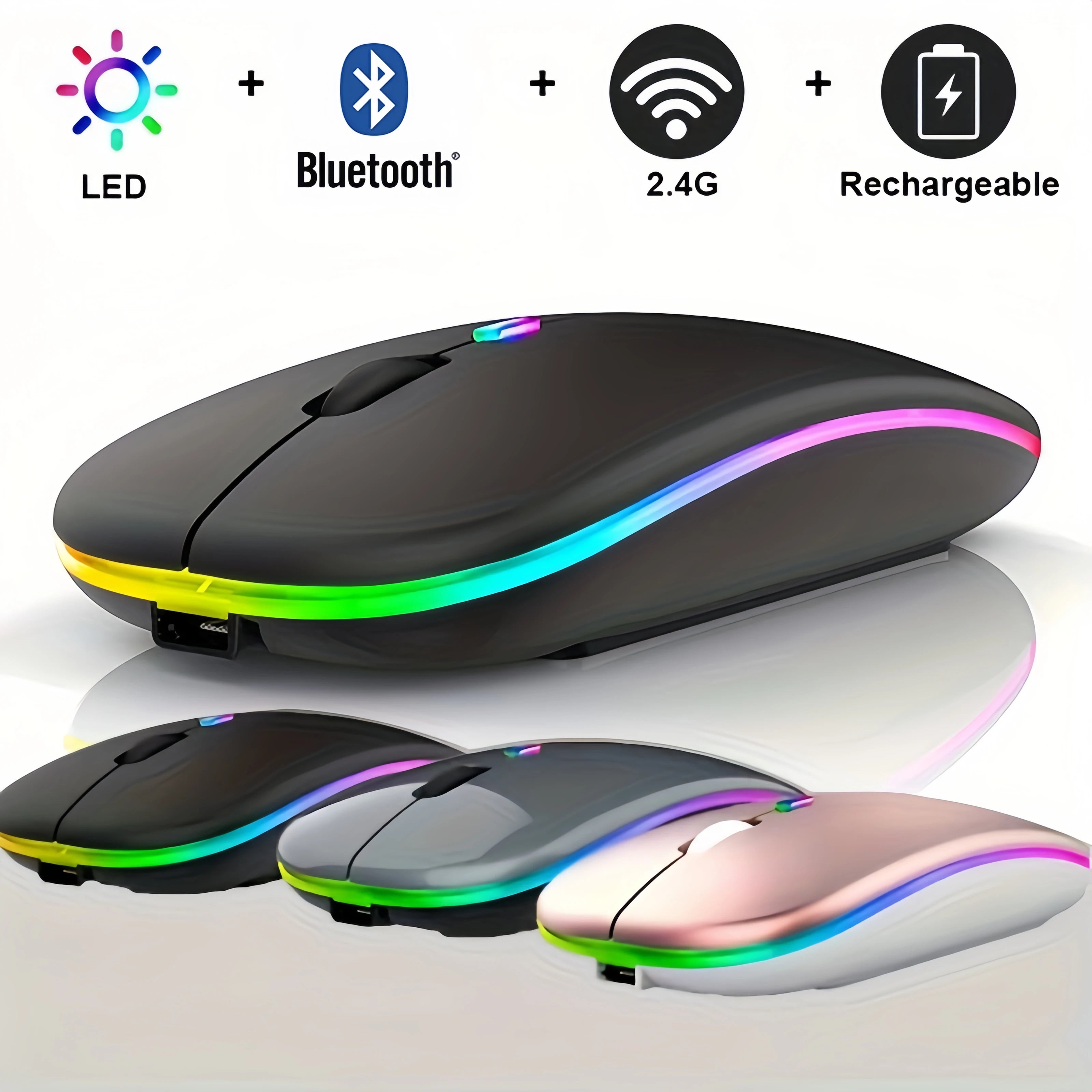 Wireless Bluetooth Mouse 2.4G Dual Modes Rechargeable Mice RGB Ergonomic Silent Click Mouse For PC Computer iPad Laptops 3600DPI