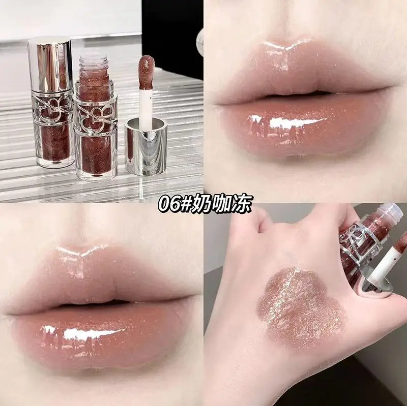 Clear Glass Gray Coffee Shine Lip Gloss Mirror Watery Moisturize Plumper Long Lasting Lip Tint Juicy Lip Oil Gloss Stain Makeup