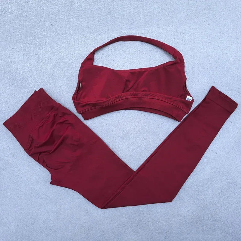 Gym Set 2pcs Women Backless Yoga Bra Top Workout Scrunch Pants Sports Suit Fitness Clothes Seamless Outfits Yoga Leggings