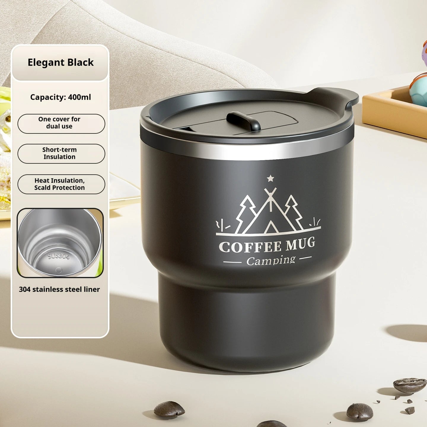 400ML Stainless Steel Thermal Cup Office Coffee Mug Double Layer Insulated Water Cup Portable Keeps Cold and Heat Thermal Mug