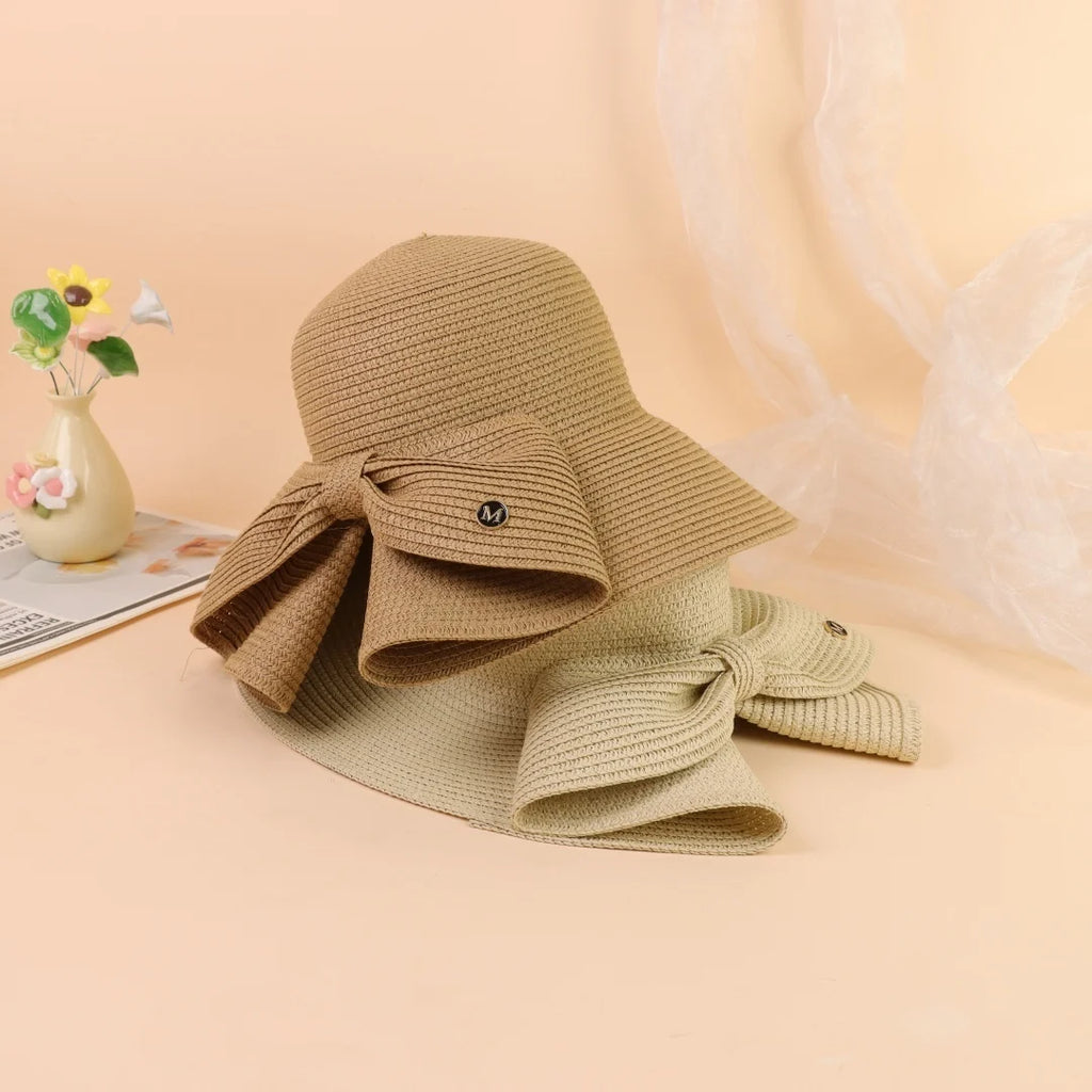 Summer Hats For Women Sun Hat Beach Cap Ladies Bowknot Panama Cap Lady Casual Bucket Hat For Women Straw Hat