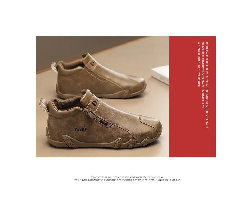 Men's Leather Shoes Ankle Boots Casual Leather Loafers Zipper Comfortable Formal Flat Solid Color White Shoes Driving Moccasins