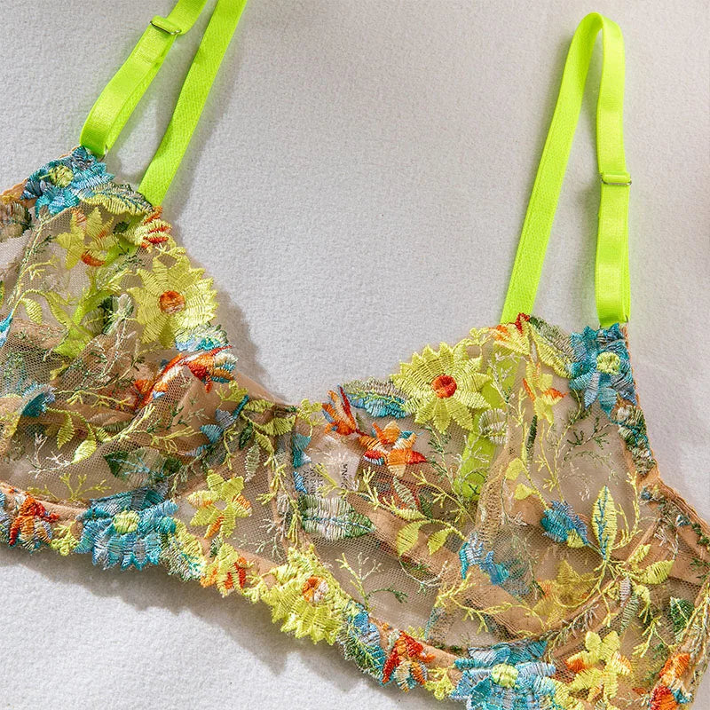 Women Bra and Briefs Sets Lace Flower Embroidery Sexy Perspective Underwire Erotic Lingerie Panty Two-Piece Underwear Set 2026