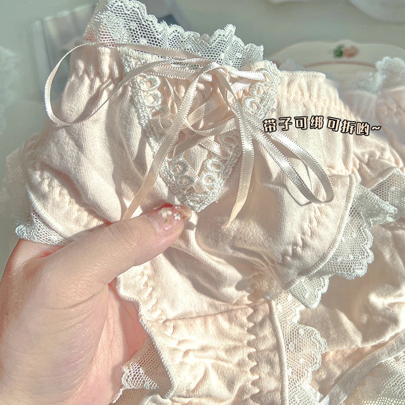 Lingerie woman sexy panties cotton fabric ropa interior femenina lace sweet underwear women cute ribbon plus size ropa interior