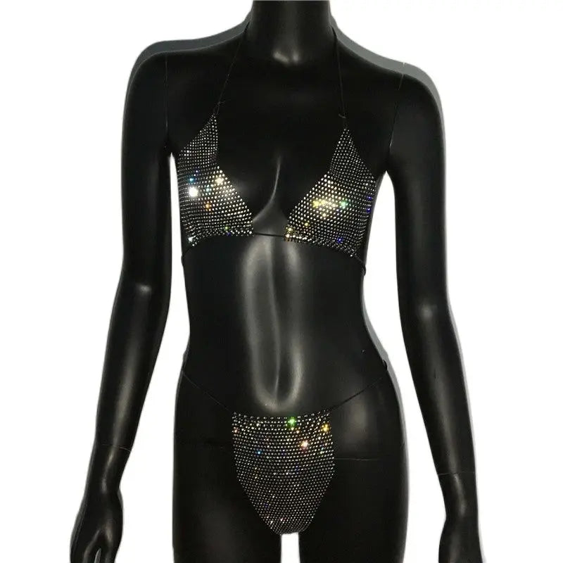 Bling Rhinestones Bra Panty Set Women Sexy Halter Bra Sexy Panty Two Piece Set Summer Beach Outfits Party Club Matching Sets