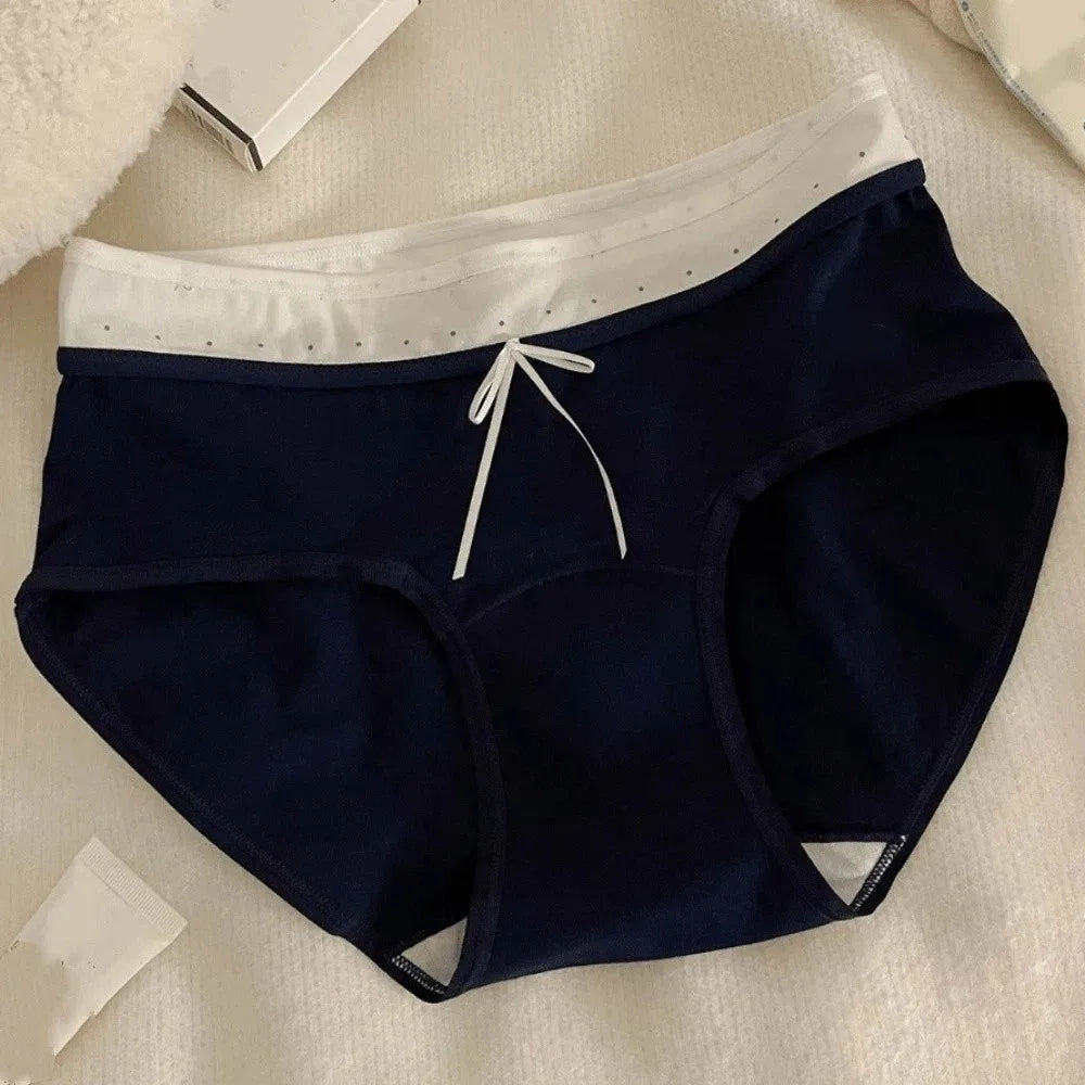 Lingerie Mid-waist Underwear for Women Bow Patchwork Women's Sweet Panties Large Size Underpants Cotton Briefs Lady