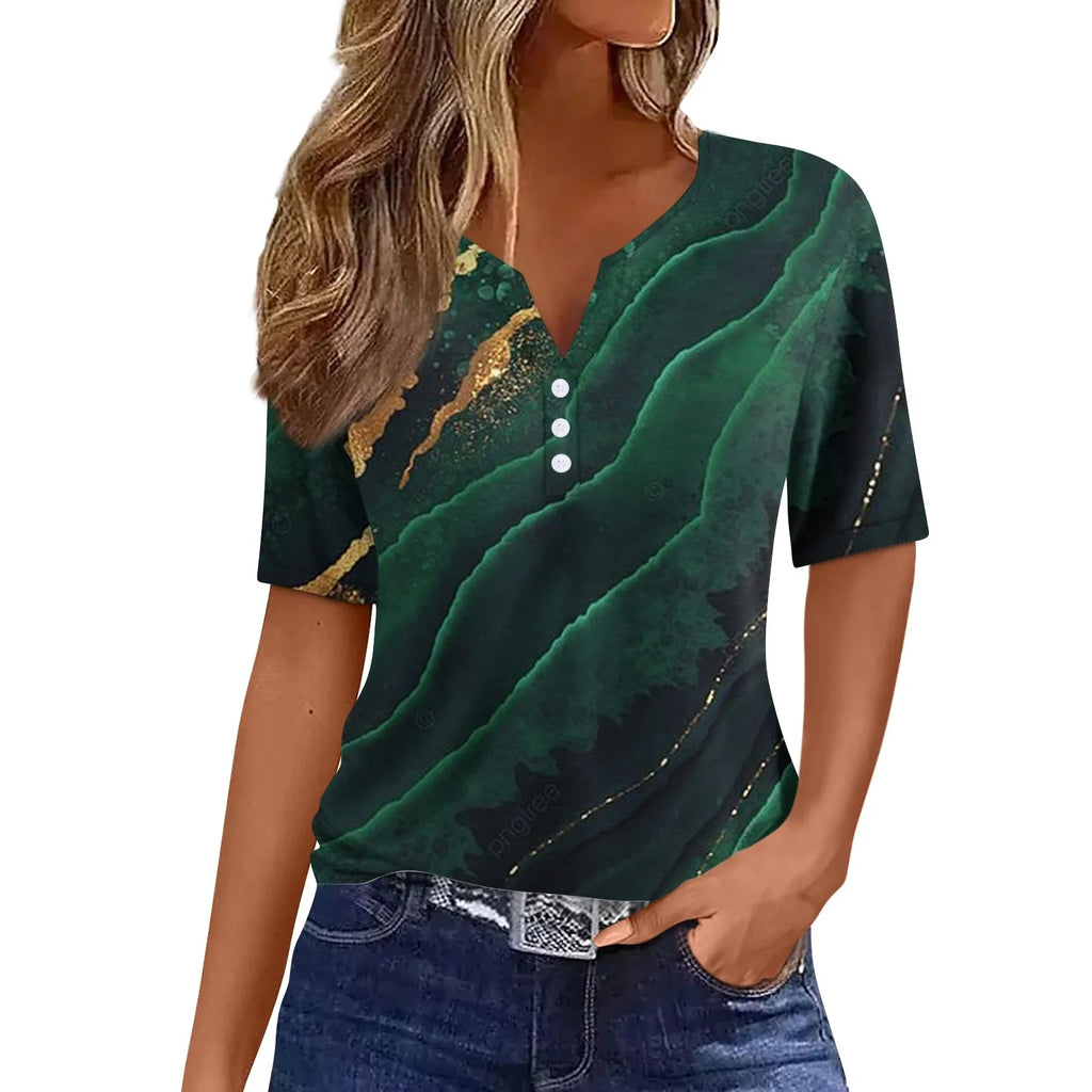 Summer Women T-Shirts 3D Fashion Print Gradient Harajuku T Shirt Oversized Tees for Ladies Clothing New Short Sleeve V-Neck Tops