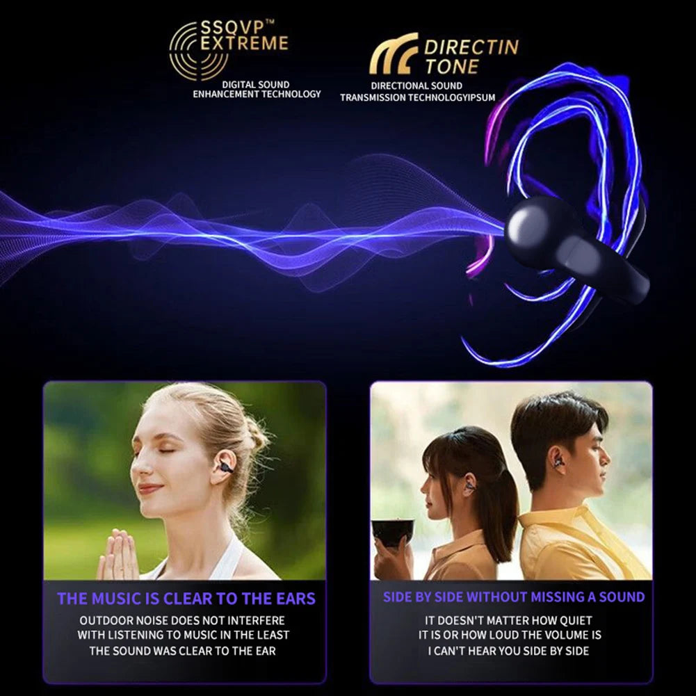Bluetooth 5.3 Bone Conduction Open Earclips Wireless Non in Ear Digital Display IPX6 Waterproof Sports Single Earbuds with Mic