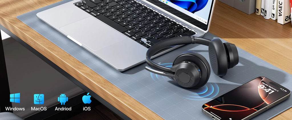 Wireless Bluetooth Headset Bluetooth 5.4 Headphones with Microphone Noise Canceling Multipoint Connect Wireless Headset for Work
