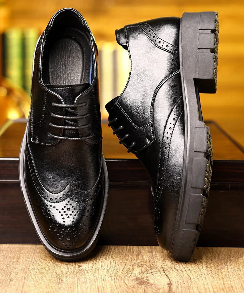5 8 10cm Heel Leather Shoes for Men Spring Autumn Designer Fashion Casual Platform Shoes Man Increase Black Wedding Shoes Man