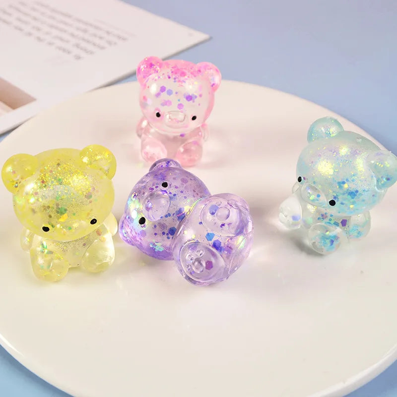 Fidget Bear Toy Squishys Glitter Gummy Bear Needoh Small Cute Animal Anti Stress Fidget Splat Decompressions Vent Squeeze Toy