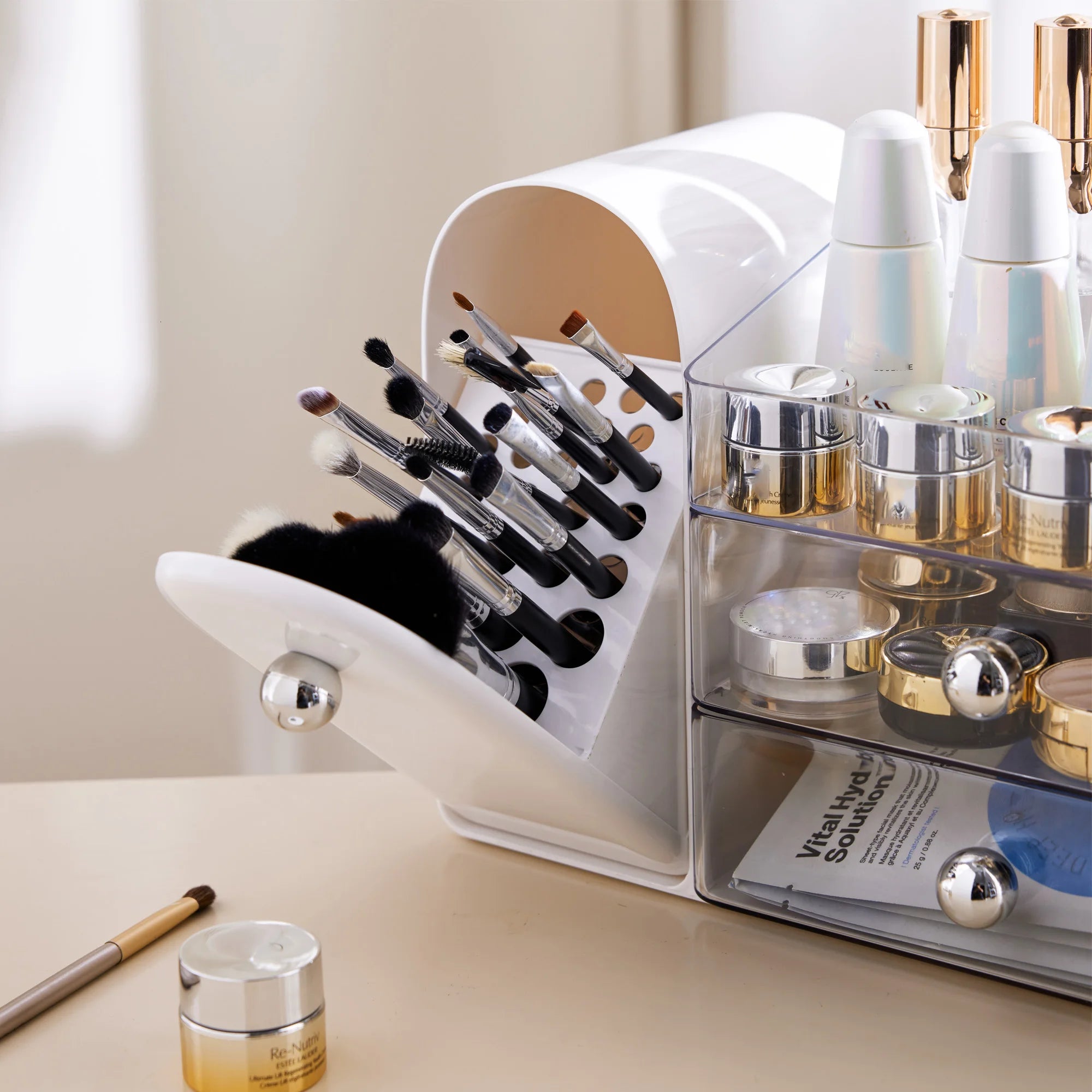 Multifunctional Cosmetics Storage Box, Dressing Table Lipstick and Eyebrow Pencil Organizer, Large-Capacity Skin Care Product, Makeup Brush, Facial Mask Storage, Cosmetics Storage Box