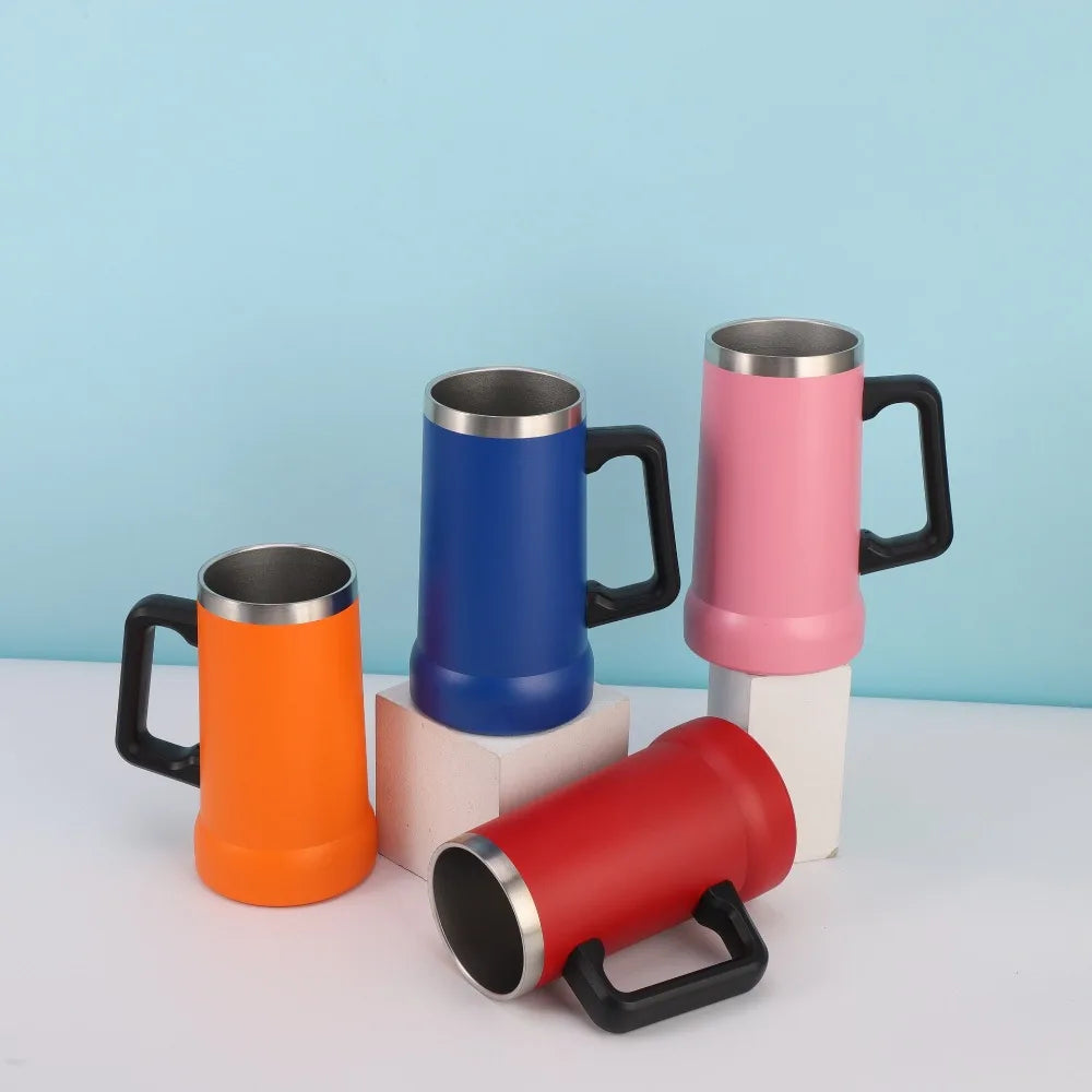 Household 24 OZ Thermal Drink Mug Big Capacity Stainless Steel Coffee Tumbler with Handle Vacuum Thermos Cup Summer