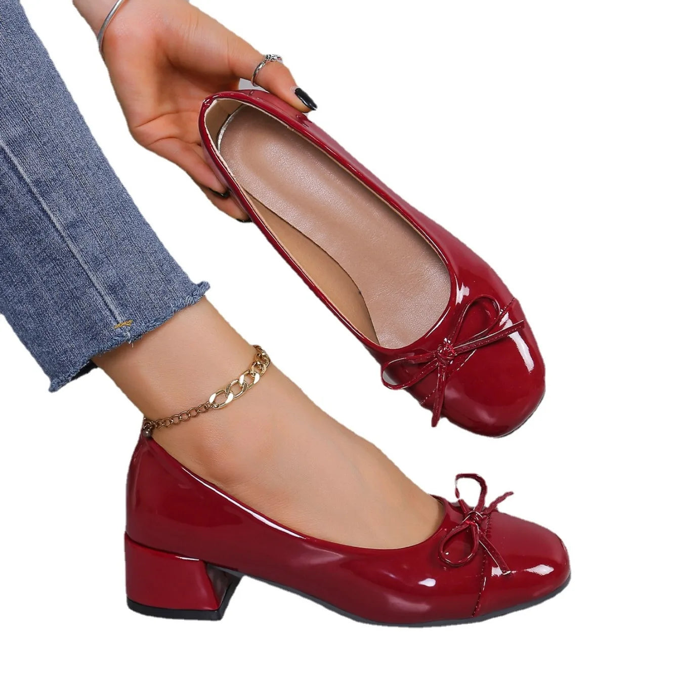 Shoes Women Pumps Platform Heels Women Round Toe Bow-knot Sweet Ballet Shoes Office Woman Mary Jane Shoes Zapatos De Mujer