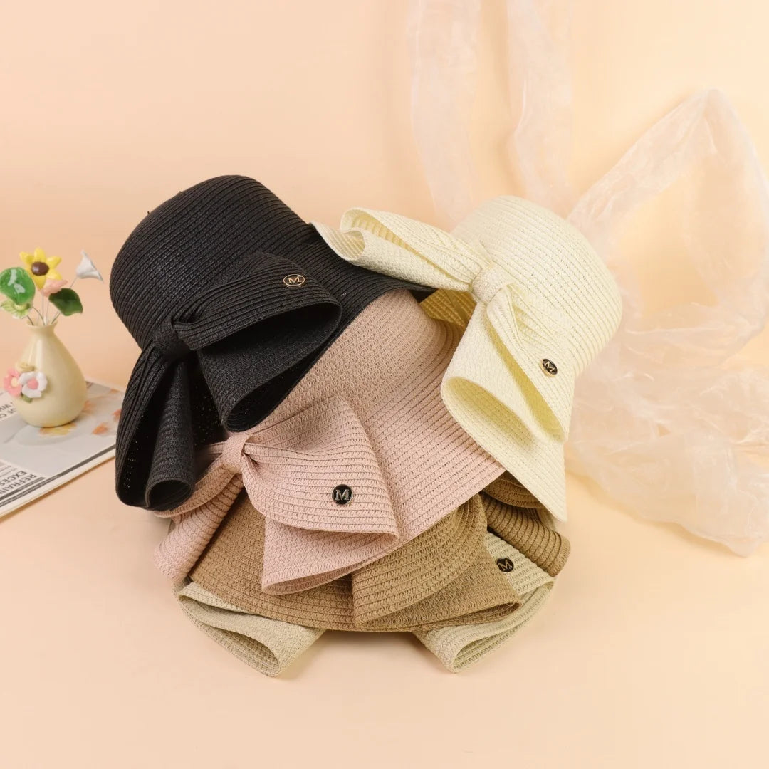 Summer Hats For Women Sun Hat Beach Cap Ladies Bowknot Panama Cap Lady Casual Bucket Hat For Women Straw Hat
