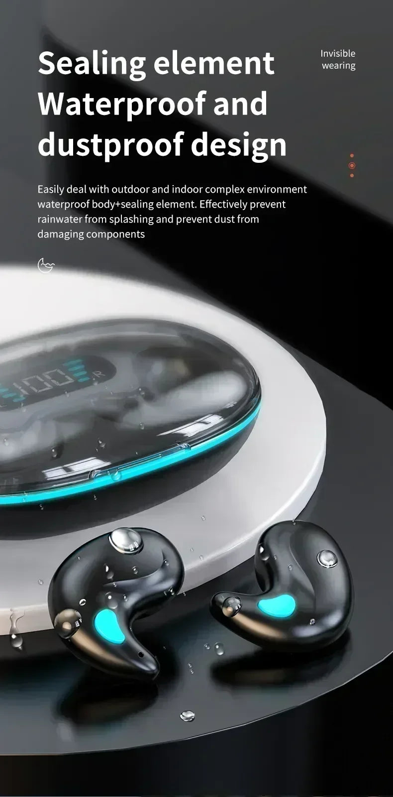 Bluetooth Wireless Headphones Earbuds Ear Hooks Bluetooth Earphones Bass Noise Reduction Earbuds HiFi Stereo Headsets