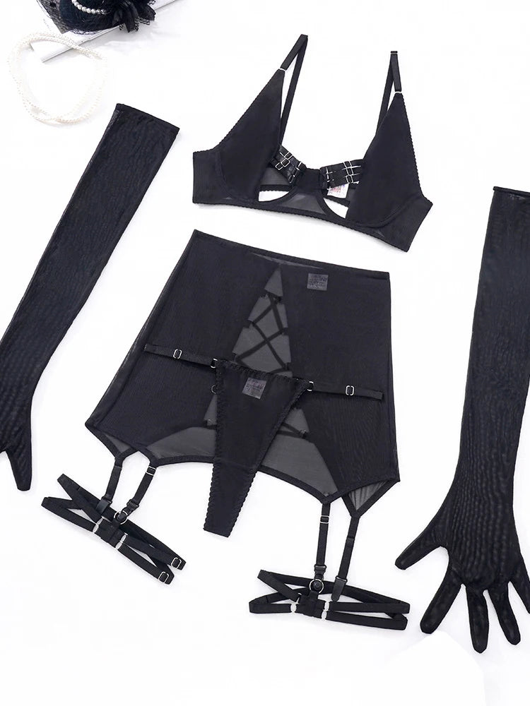 Lingerie Sexy Open Bra Crotchless Skirt See Through Lace Exotic Set Naked Women Uncensored Erotic Costume Porn Outfit