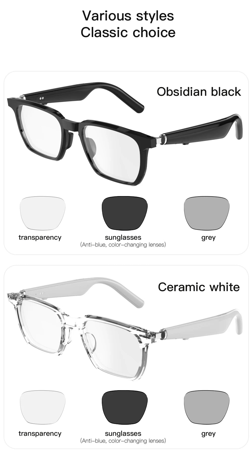 Wireless Bluetooth Headphones  Bluetooth Calling Smart Glasses Music Playback Anti-blue light glasse Waterproof Business glasses