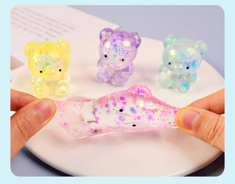 Fidget Bear Toy Squishys Glitter Gummy Bear Needoh Small Cute Animal Anti Stress Fidget Splat Decompressions Vent Squeeze Toy