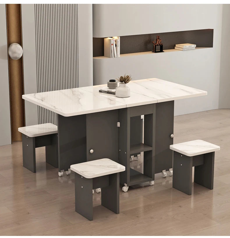 Folding White Dining Table Multifunction Family Waterproof Space Saving Dining Table Design Simple Mesas De Jantar Furnitures