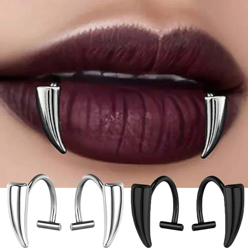 Stainless Steel Personalised Sharp Teeth Fake Piercing Lip Ring Punk Exaggerated Jewelry for Women Gothic Face Jewelry Decor