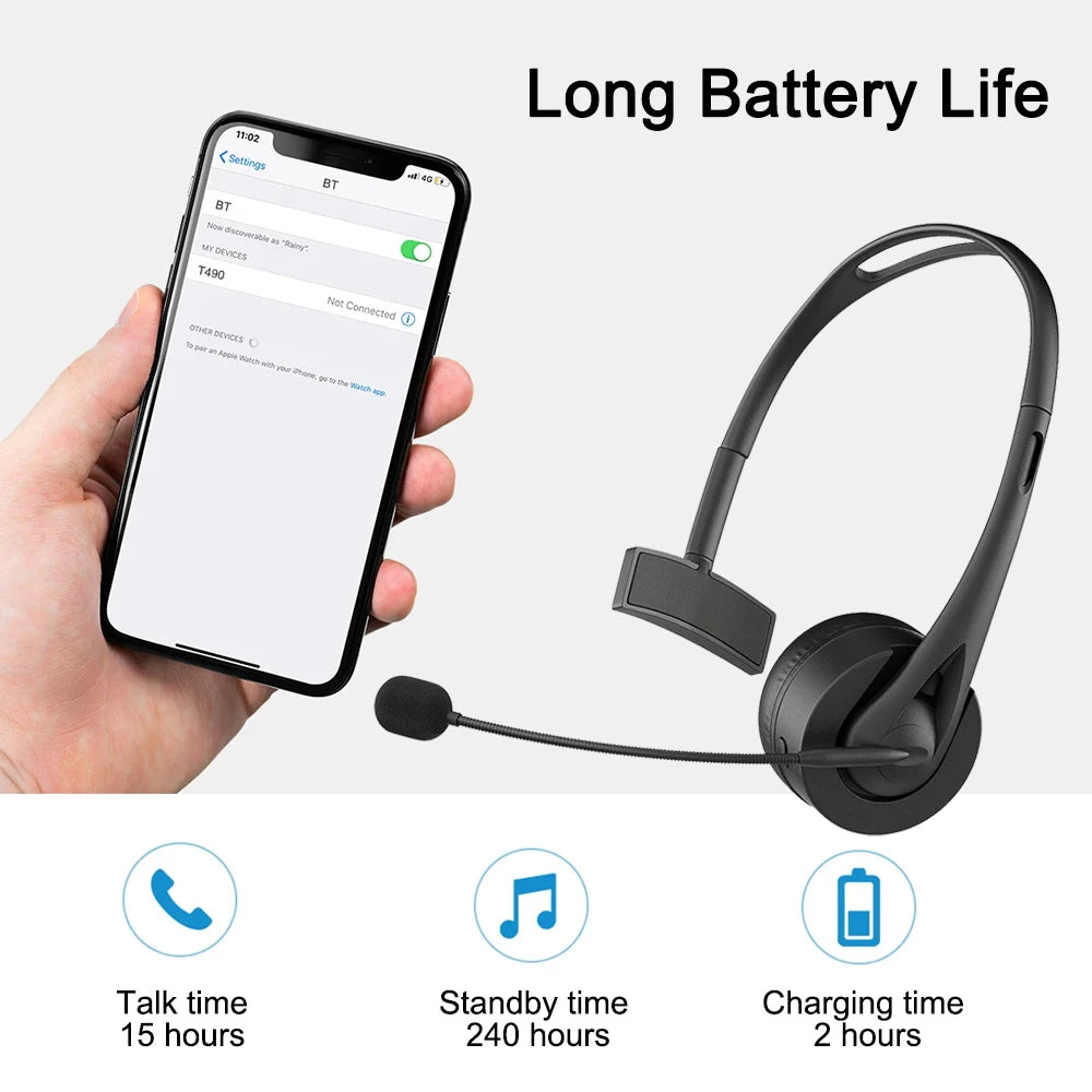 Bluetooth 5.3 Headphone With Mic Noise Reduction Hands-Free Call HiFi Lossless Wireless Headset For Call Center Office PC Laptop