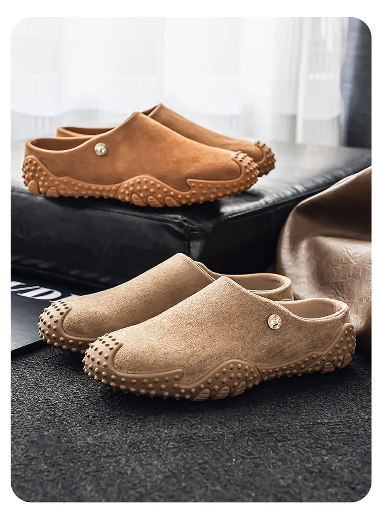 Fashion Slippers for Men Closed-toe Suede Slip Ons Shoes 2026 New Design Mens Casual Flats Loafers Comfortable Walking Shoes