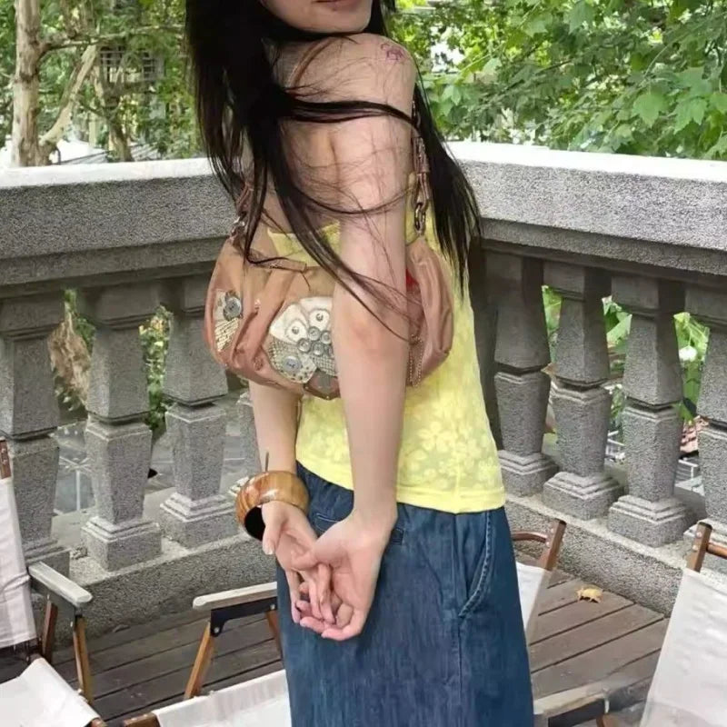 Summer Beach Vacation Floral Tube Top For Women Lace Up Camisole Sexy Backless Basic Top Halter Camis Y2k Streetwear