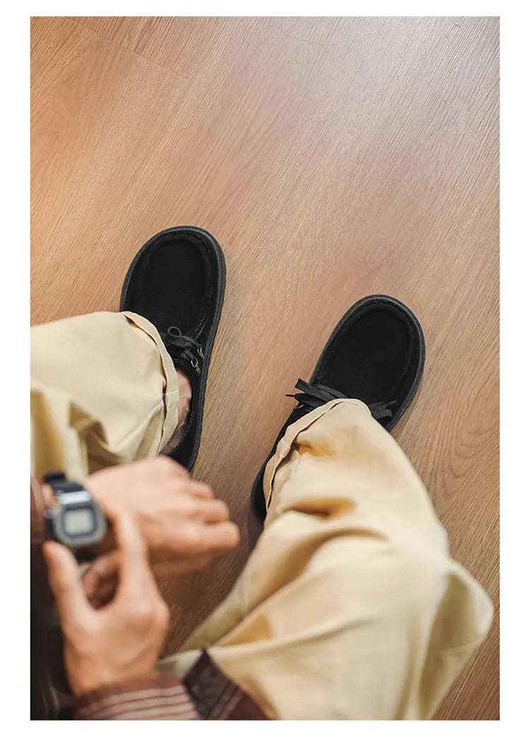 Men's wide toe barefoot shoes classic retro casual shoes lightweight outdoor sports walking shoes khaki thick soled work shoes