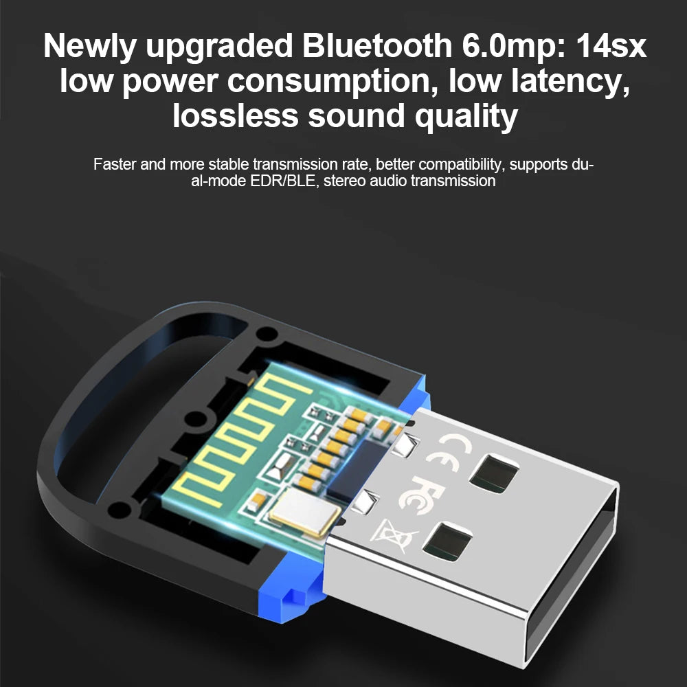 USB Bluetooth 6.0 Adapter Bluetooth5.4 Transmitter Receiver for Wireless Keyboard Mouse Audio Wireless USB Adapter for PC Laptop