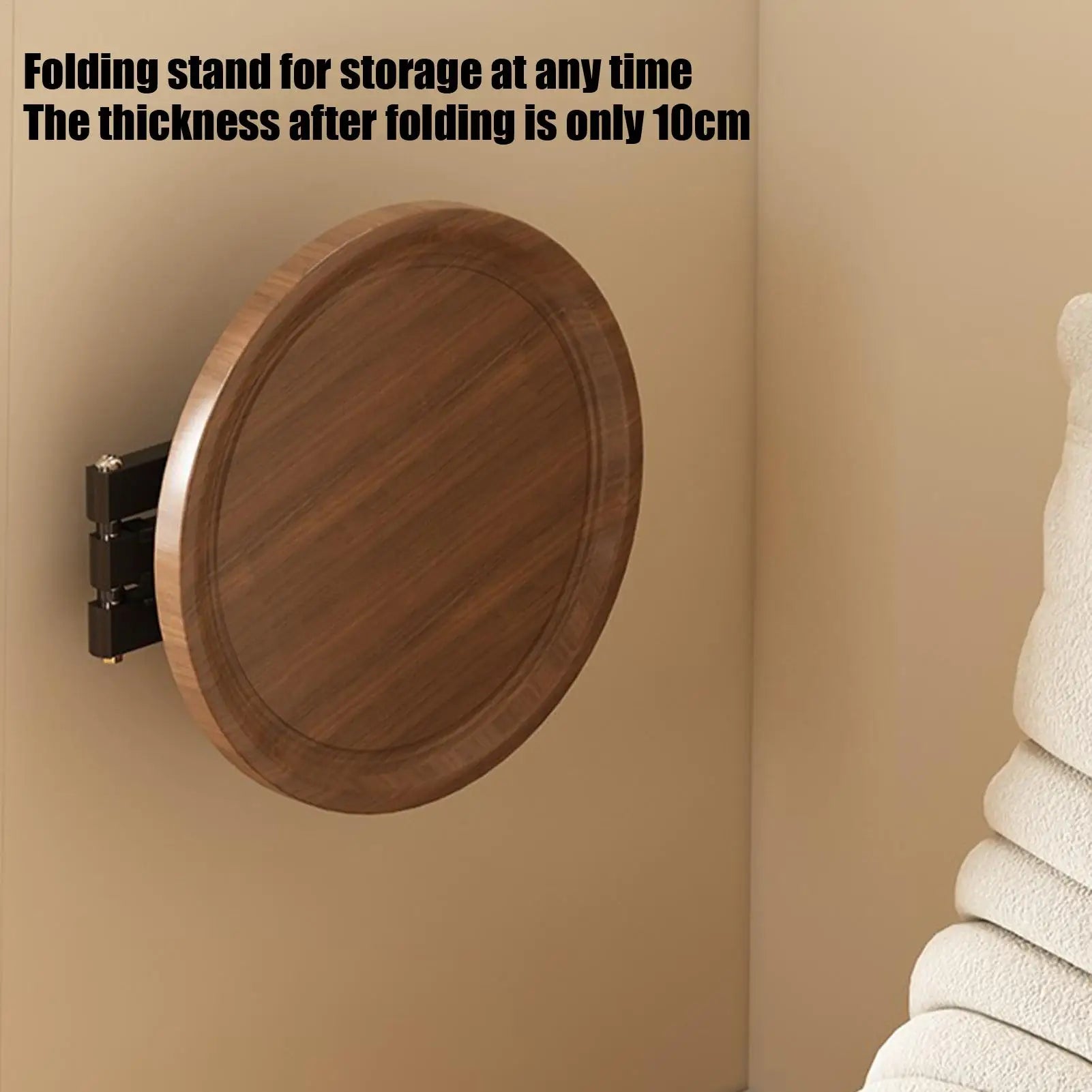 Folding Wall Table For Bed Retractable Wall-Mounted Desk Small Round Desk Wall Mounted tray Rotatable Bedside Storage Holder