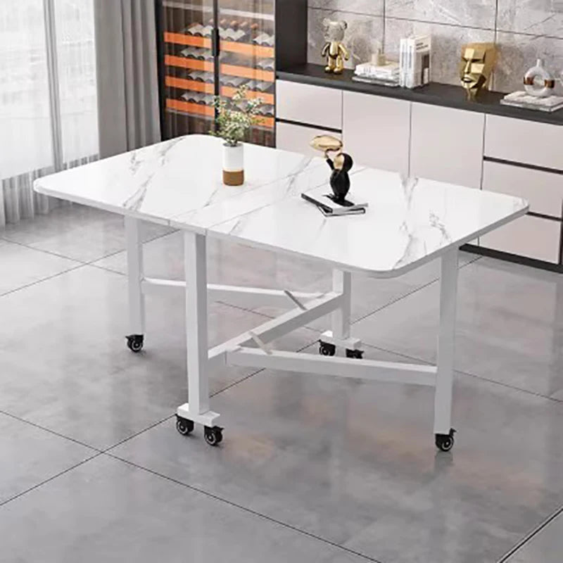 Folding Dining Table For Small Household Multifunctional Folding Rock Board Table Rectangular Living Room Movable Dining Table