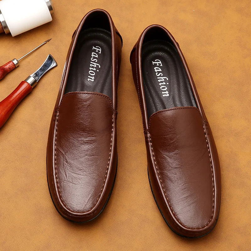 Men's Slip-on Shoes Men's Handmad Breathable Genuine Leather Dress Shoes Fashion Designer Classic Round Toe Soft Loafers mo-3275