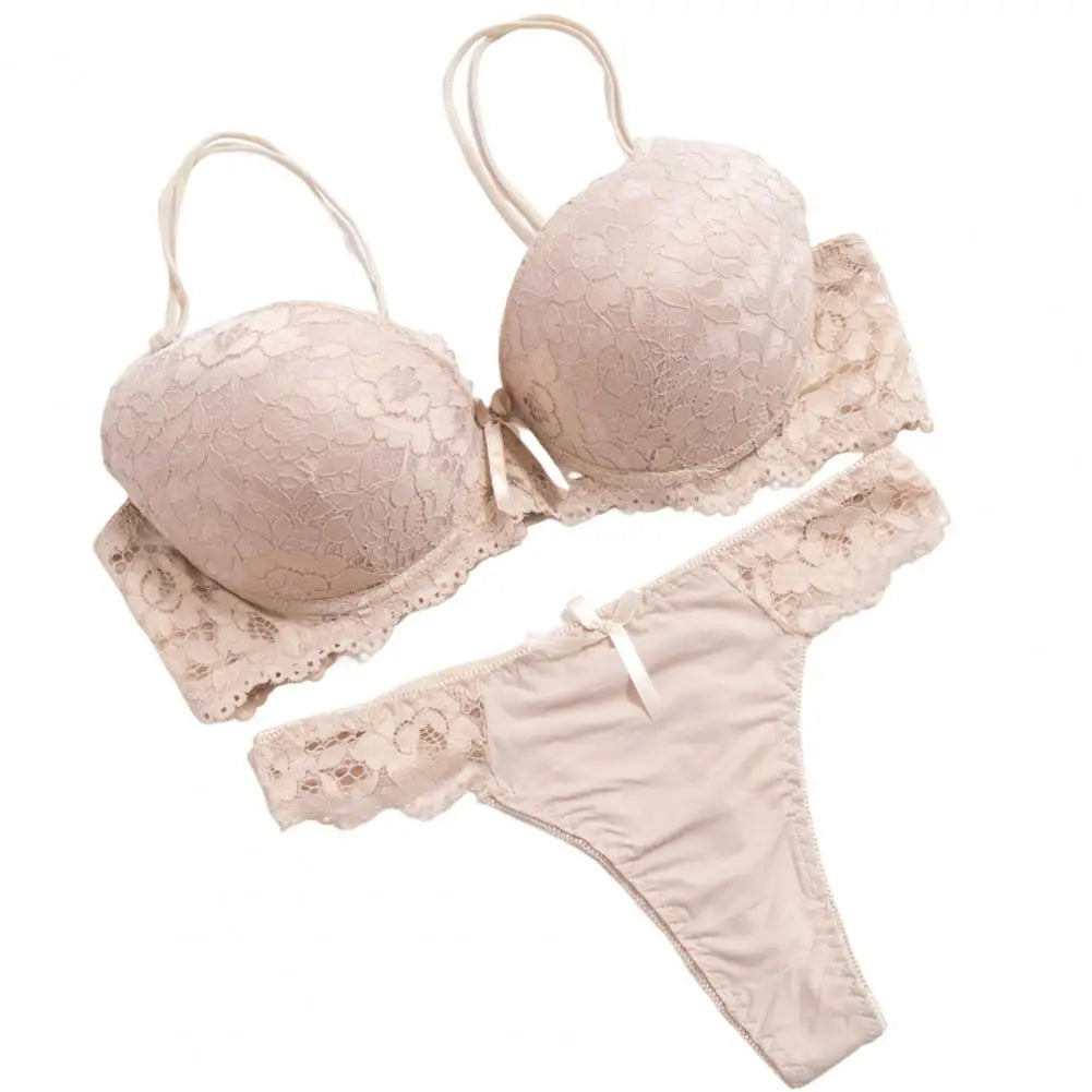 2 Pcs/Set Underwear Set High Stretch Solid Color Double Row Buckle Decorate Large Size Women Sexy Lace Bra And Panty Set